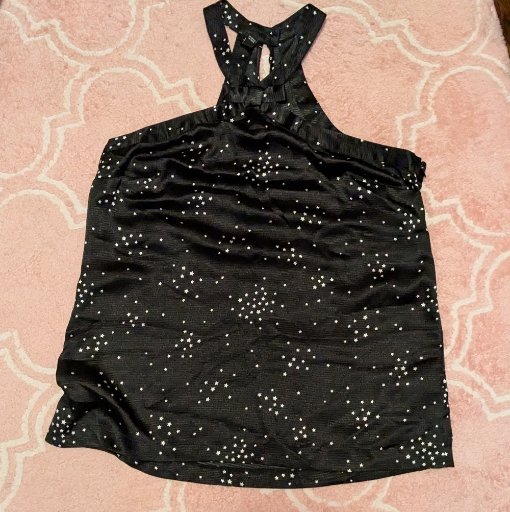Jacob Black Halter Top with White Star Pattern Large